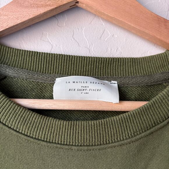 Sezane Sweatshirt Olive Green La Chamade Crewneck Heart Print Size L - Picture 5 of 8